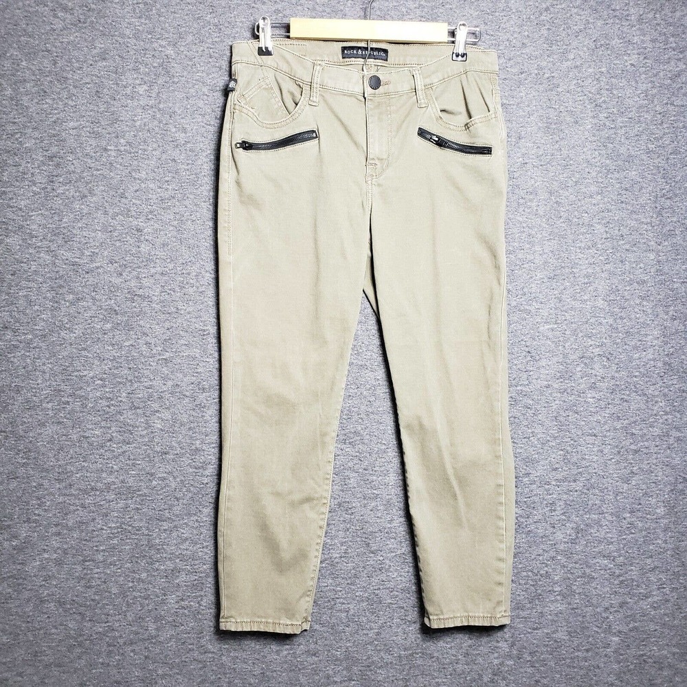 Rock & Republic Kashmiere Crop Pants Womens Size 12 Green Rock Preppy Casual